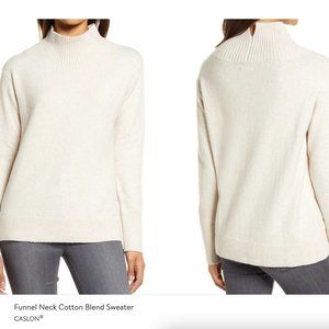 Nordstrom Caslon Funnel Neck Cotton Blend Sweater (beige oatmeal)